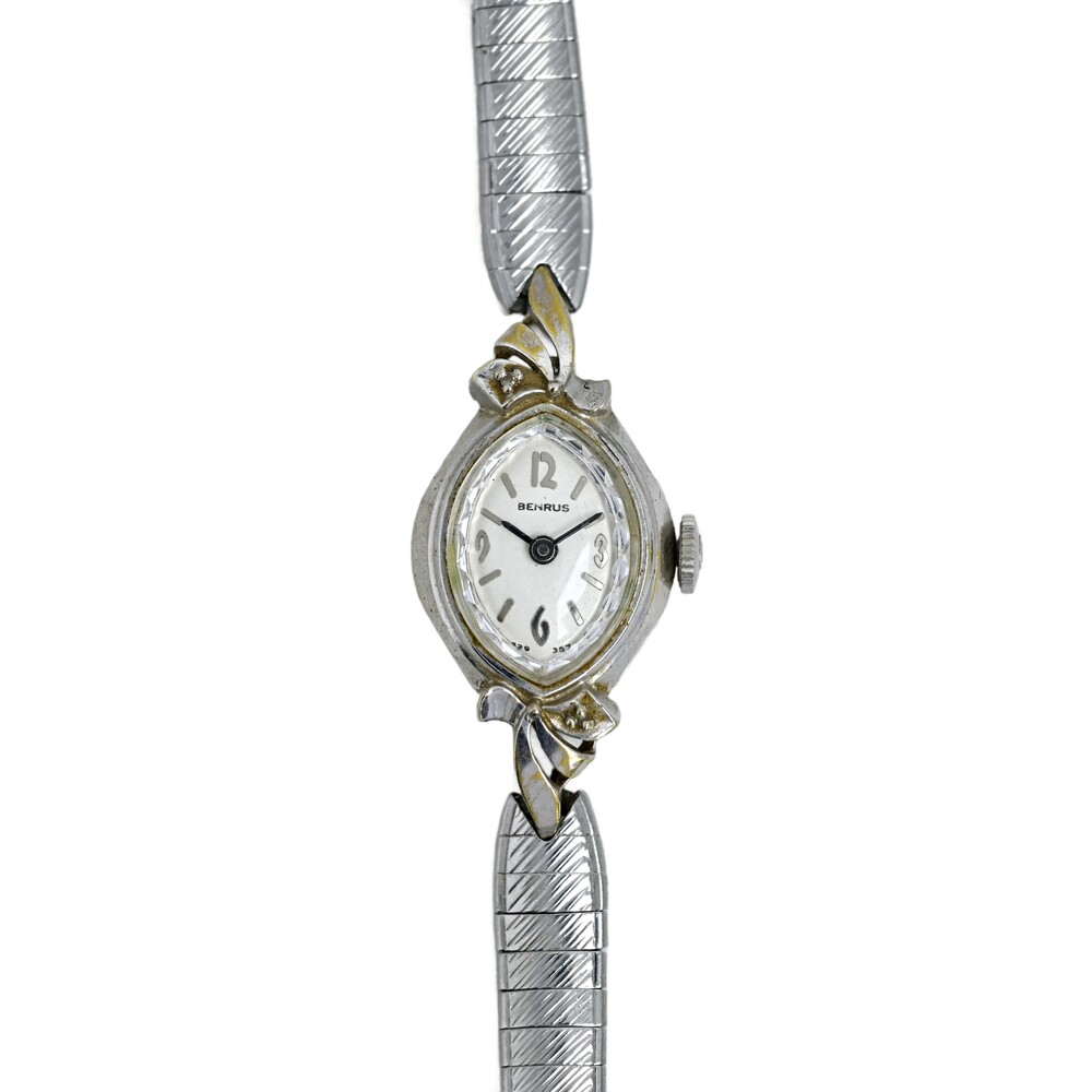 Benrus Vintage 1960's Cocktail Ladies Wrist Watch White Dial Wind Up